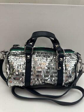 Juicy Couture Mini Steffy Silver Sequin Crossbody Barrel Bag